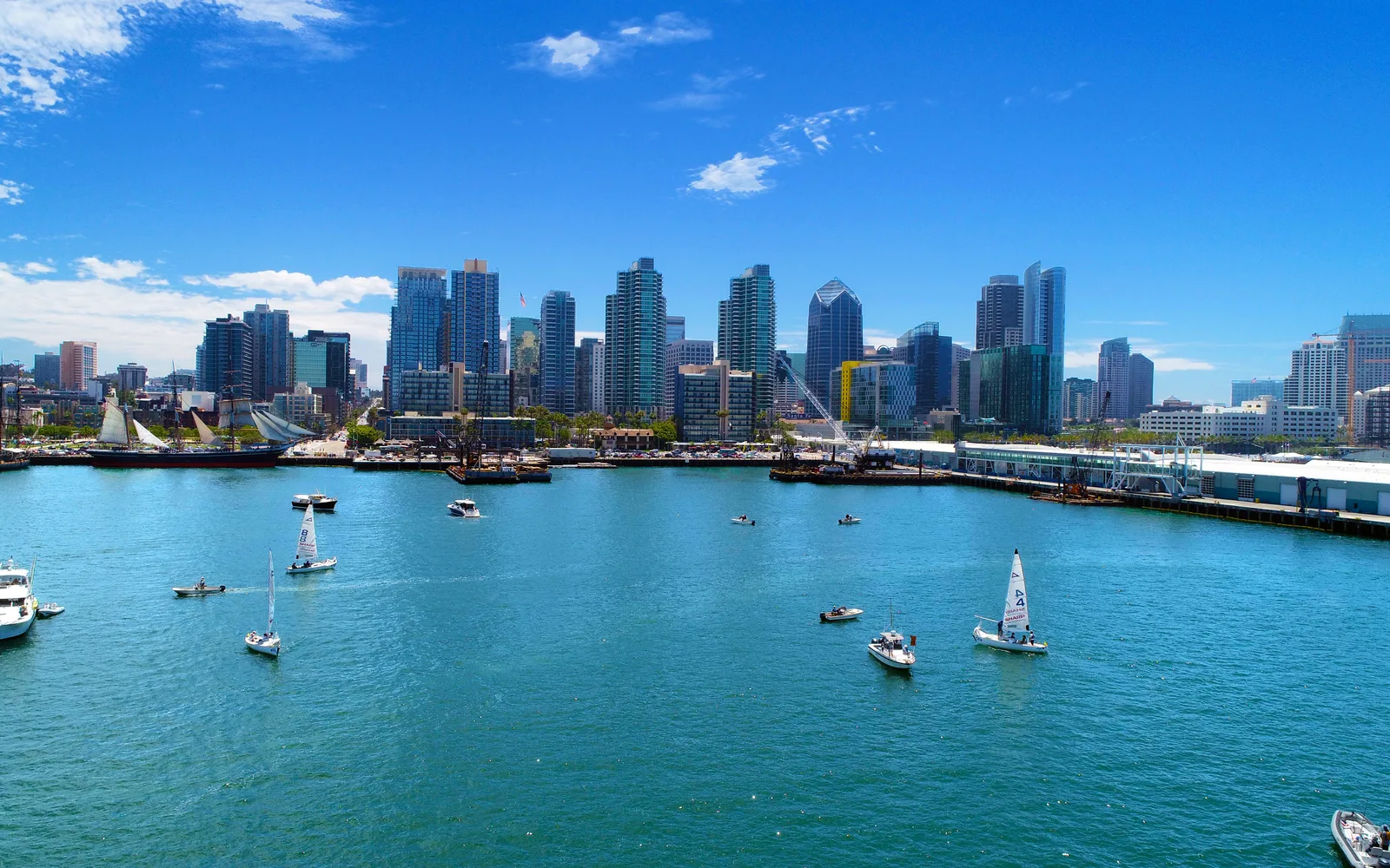 The San Diego waterfront with boats and the bay under afternoon light